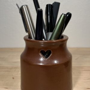 Pen Holder/ Luminary - Iron Oxide Stoneware Heart/ Cross