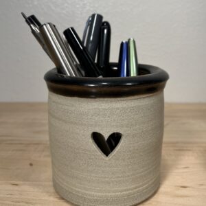 Pen Holder/ Luminary - Stoneware Heart/ Cross